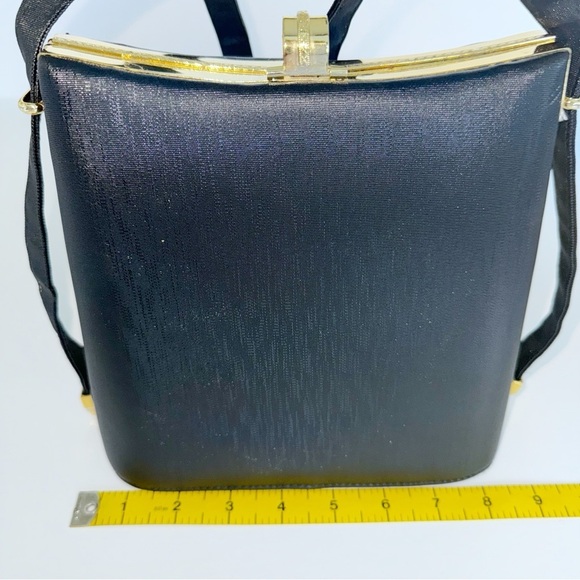 Vintage Sanremo Black Structured Handbag Adjustable Strap Academia Grannycore - Picture 14 of 16